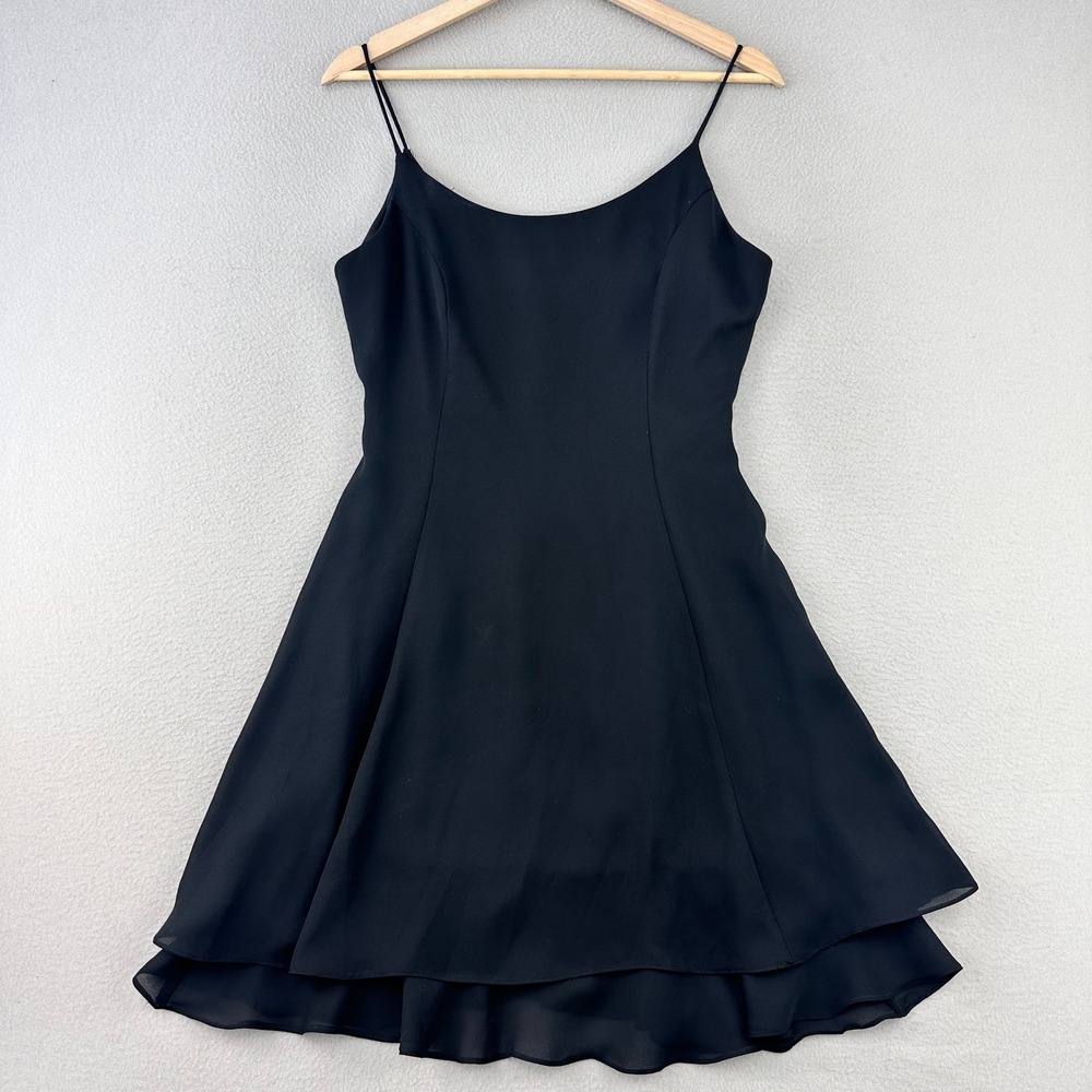 VTG 90s Spaghetti Strap Dress Womens‎ M Black Fit & Flare Chiffon Whimsygoth Y2K